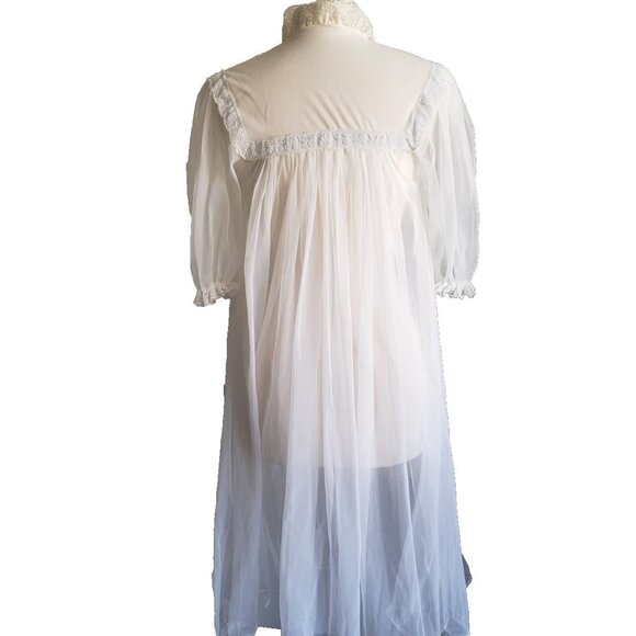 Vintage 60's Capri Of California Sheer Lace White Peignoir Negligee Robe - Picture 5 of 12